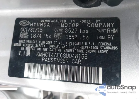 2016 Hyundai Accent Se from USA, damaged, VIN KMHCT4AE6GU048168